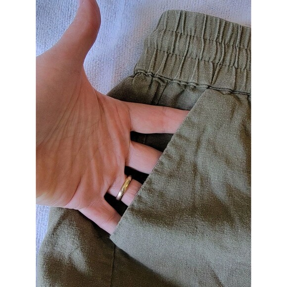 Love Tree Shorts Womens Linen Blend Sz Large Green Pull On Cuffed Elastic Waist - Picture 9 of 9